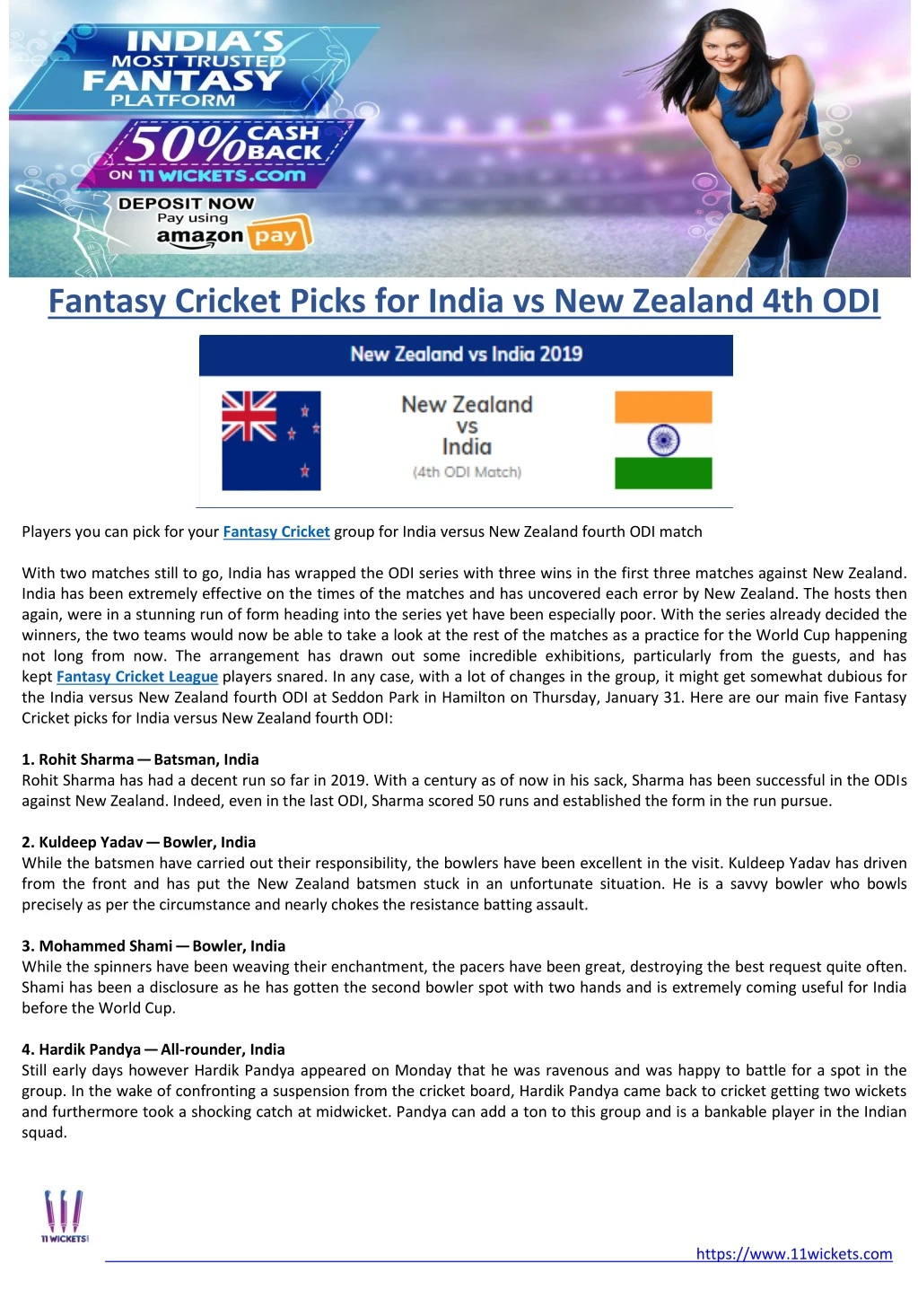 fantasy cricket picks for india vs new zealand