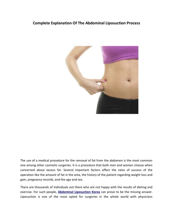 Complete Explanation Of The Abdominal Liposuction Process