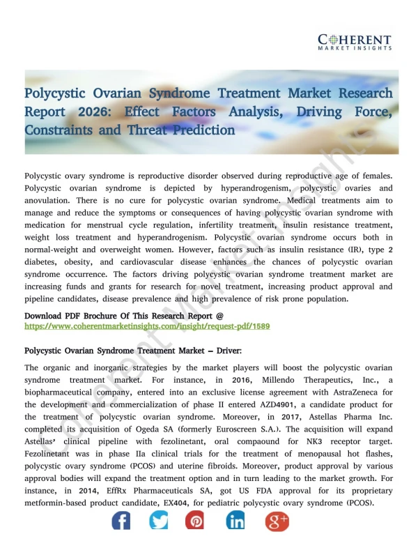 Polycystic Ovarian Syndrome Treatment Market Research Report 2026: Effect Factors Analysis, Driving Force, Constraints a