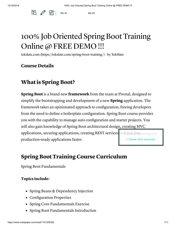 Spring Boot Training in India & USA - FREE DEMO