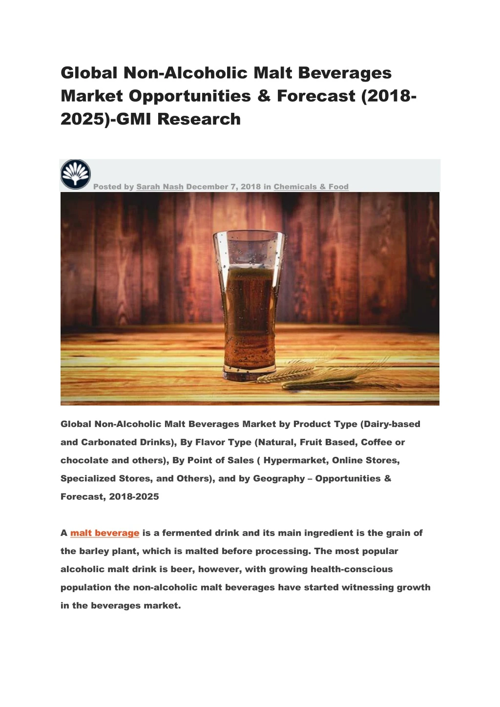 global non alcoholic malt beverages market