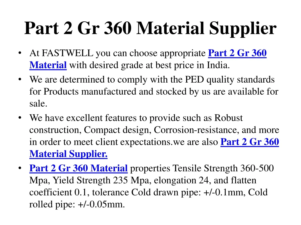 part 2 gr 360 material supplier