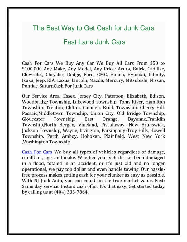 The Best Way To Get Cash For Junk Cars – Fast Lane Junk Cars