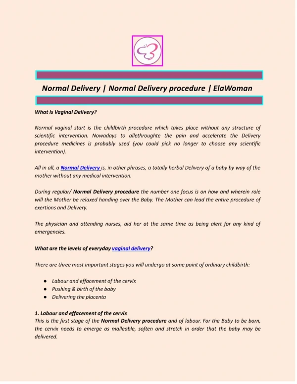 Normal Delivery | Normal Delivery Procedure | ElaWoman