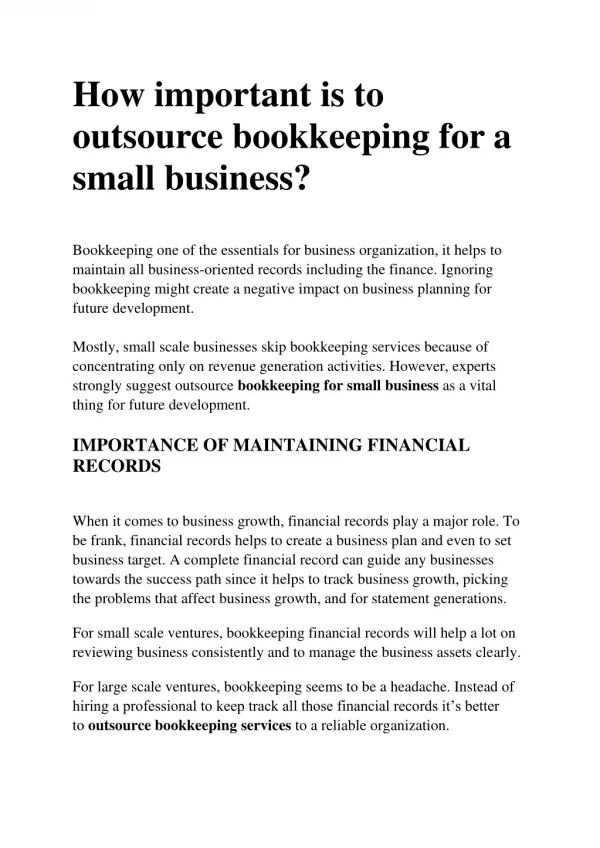 How Important Is To Outsource Bookkeeping For Small Business?