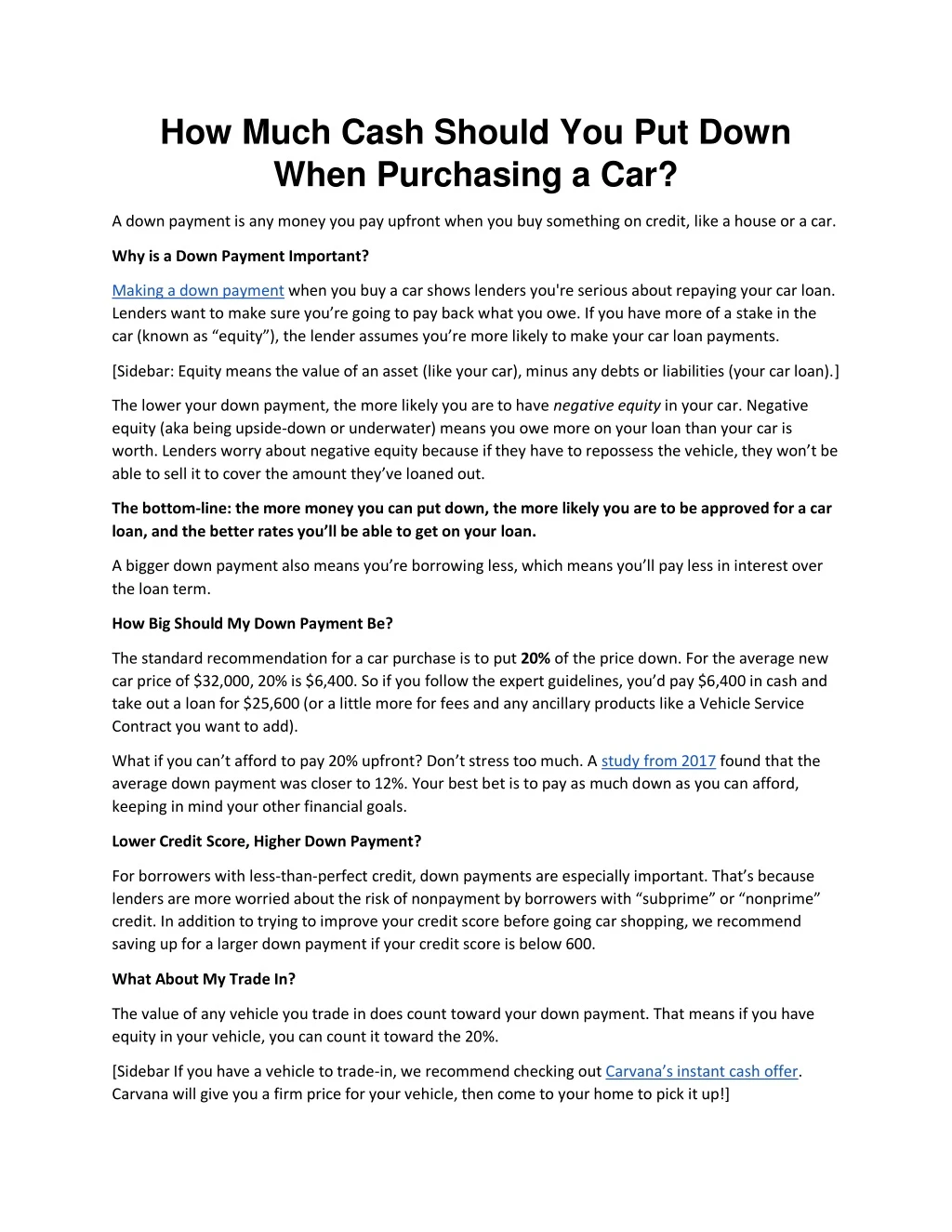 how much cash should you put down when purchasing