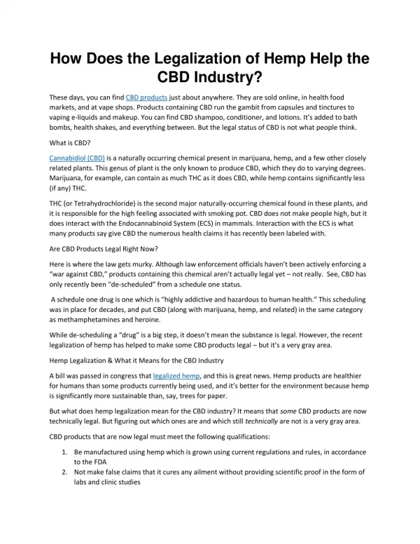 How Does the Legalization of Hemp Help the CBD Industry?