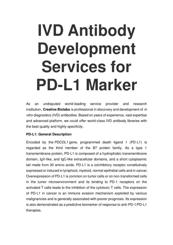 IVD Antibody Development Services for PD-L1 Marker