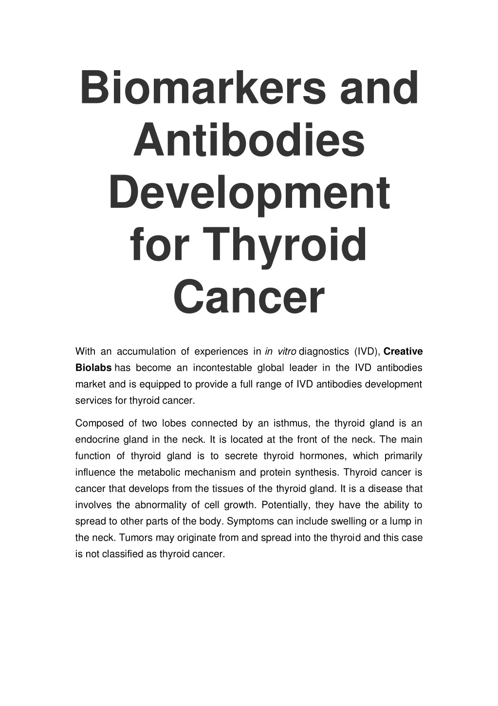 biomarkers and antibodies development for thyroid