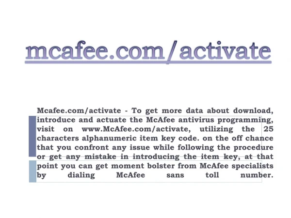 MCAFEE.COM/ACTIVATE- MCAFEE DOWNLOAD ACTIVATION HELP