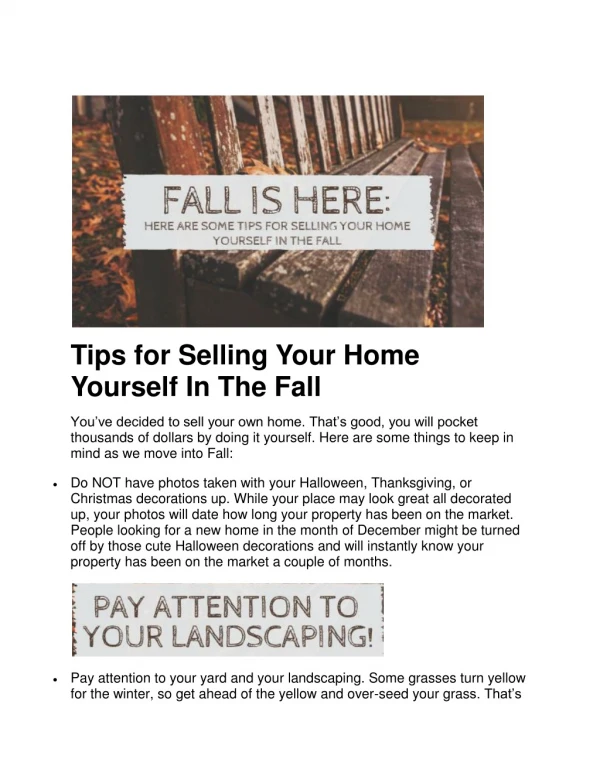 Here are some tips for selling your home yourself in the fall converted