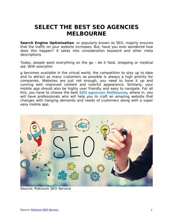SELECT THE BEST SEO AGENCIES MELBOURNE