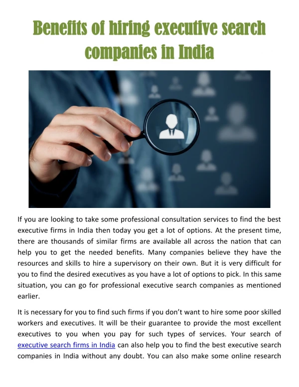 Benefits of hiring executive search companies in India