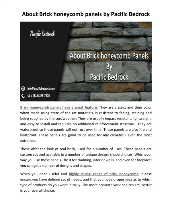 About Brick honeycomb panels by Pacific Bedrock