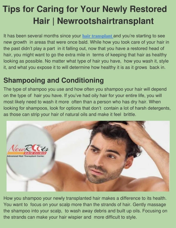 Tips for Caring for Your Newly Restored Hair | Newrootshairtransplant