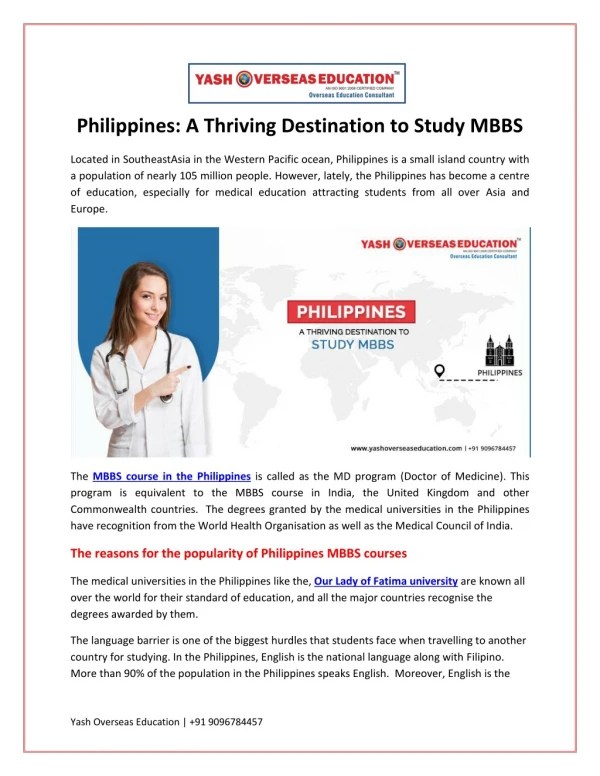Philippines - A Thriving Destination to Study MBBS