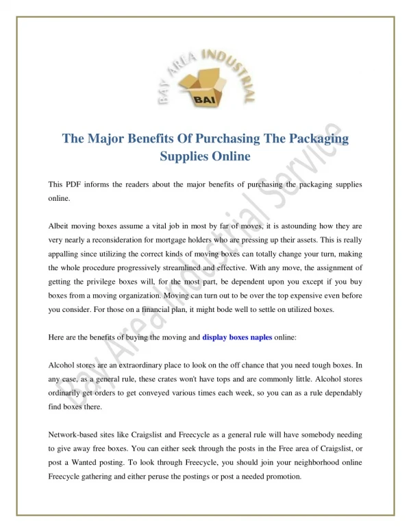 The Major Benefits Of Purchasing The Packaging Supplies Online