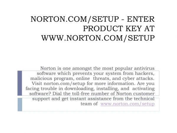 NORTON.COM/SETUP - ENTER PRODUCT KEY AT WWW.NORTON.COM/SETUP