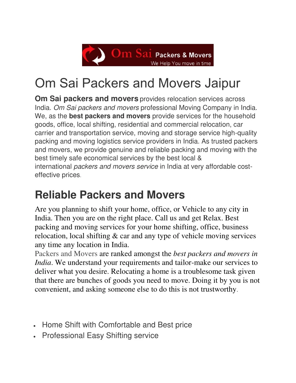 om sai packers and movers jaipur om sai packers
