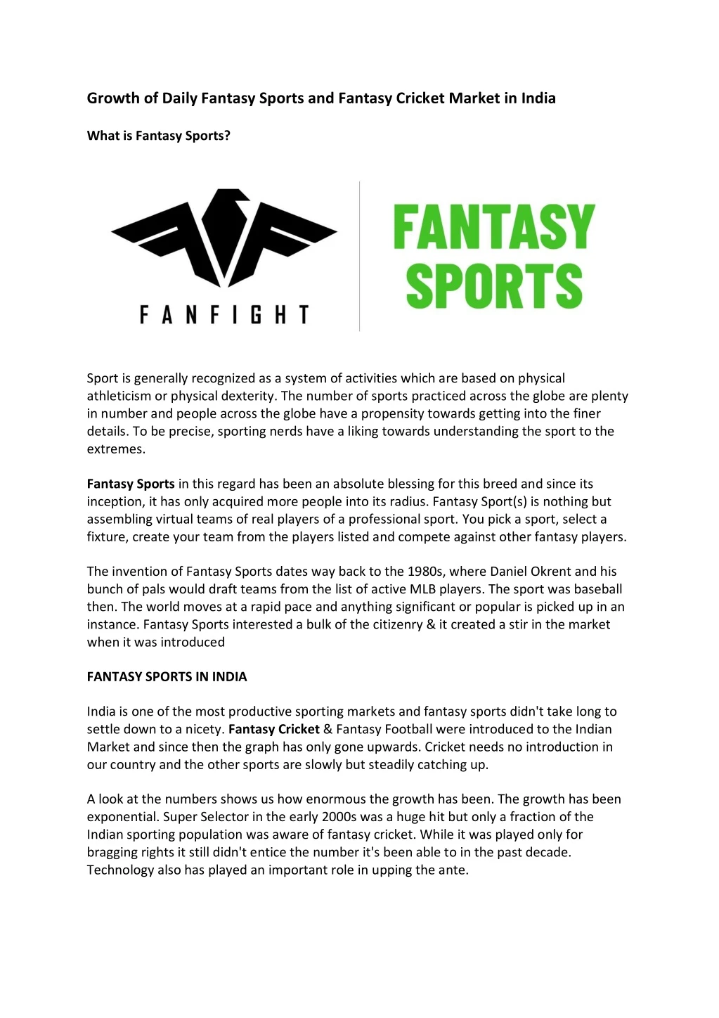 growth of daily fantasy sports and fantasy