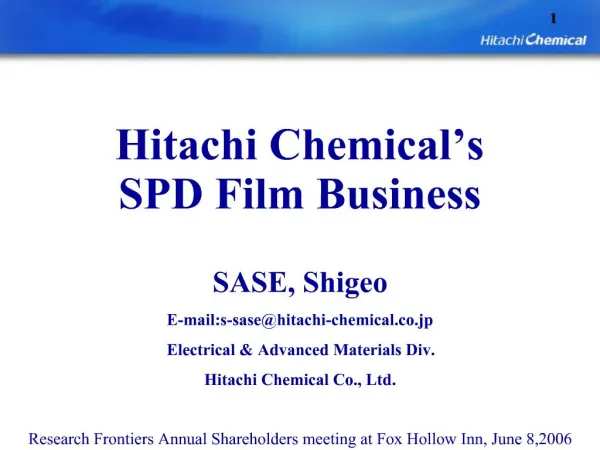 Hitachi Chemical s SPD Film Business