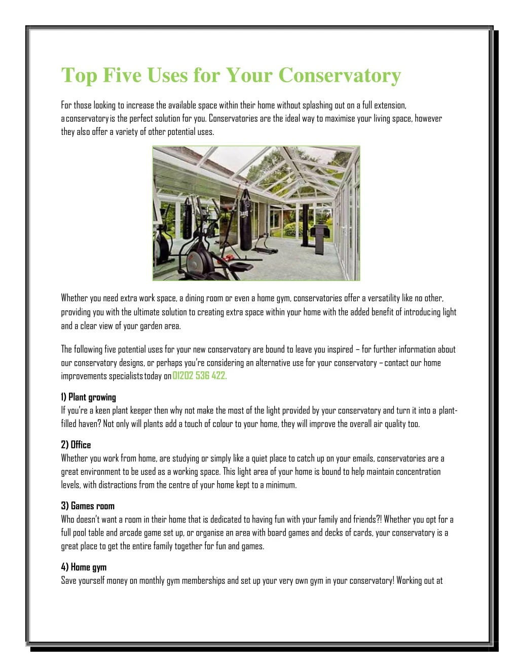 top five uses for your conservatory