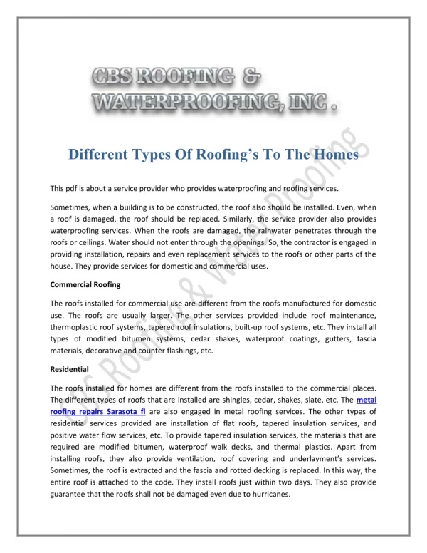 Different Types Of Roofing’s To The Homes
