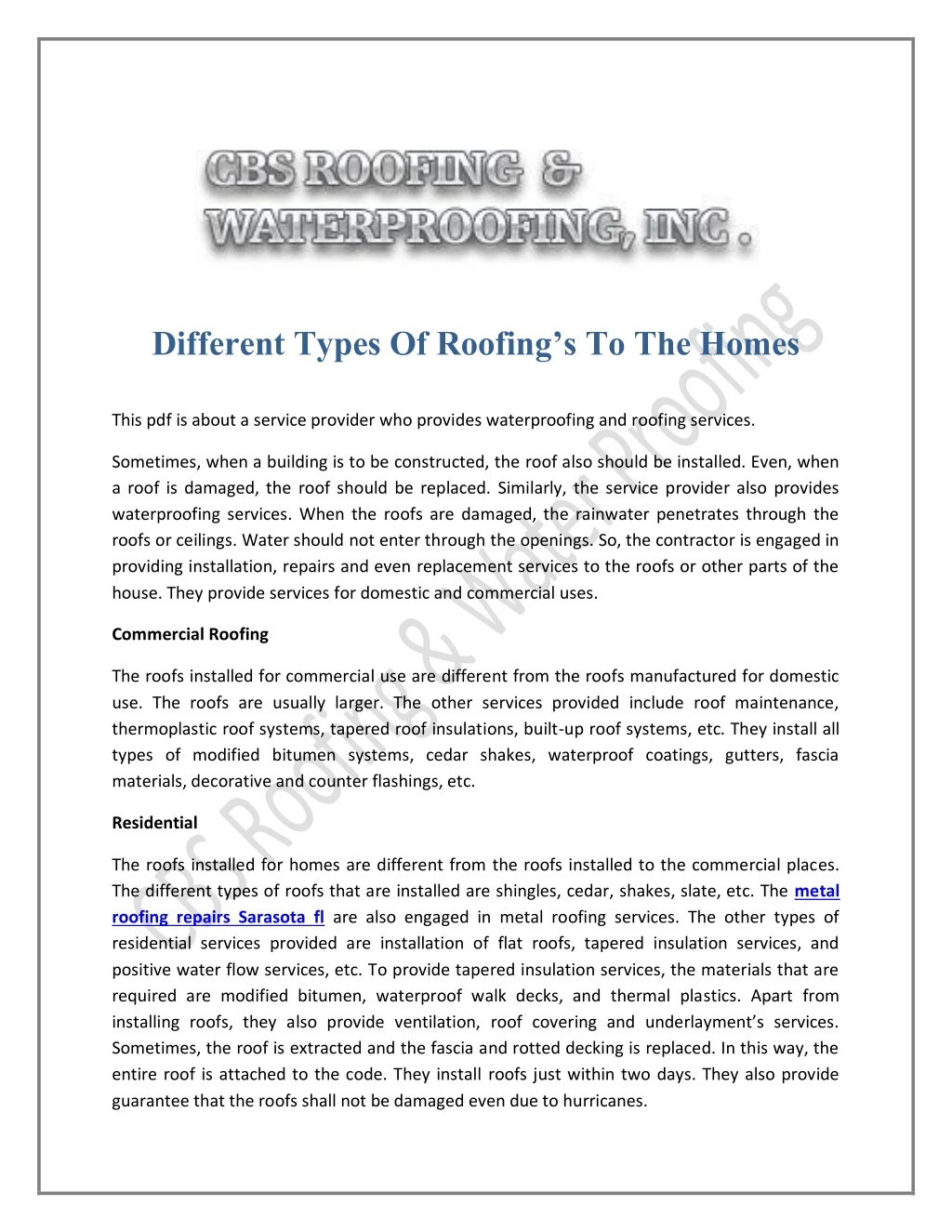 different types of roofing s to the homes