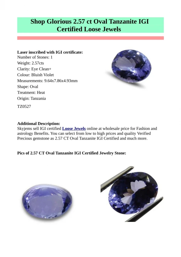 Shop Glorious 2.57 ct Oval Tanzanite IGI Certified Loose Jewels