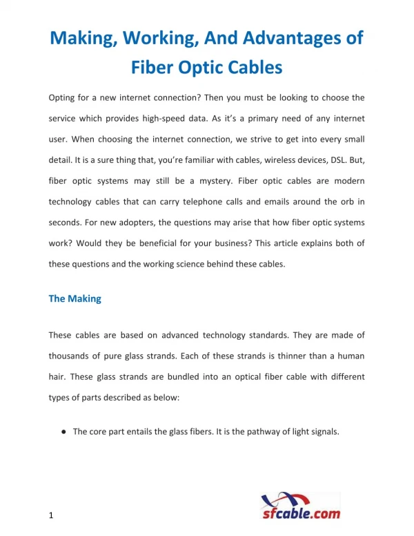 Making, Working, And Advantages of Fiber Optic Cables