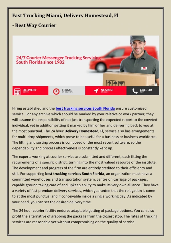Fast Trucking Miami, Delivery Homestead, Fl: Best Way Courier