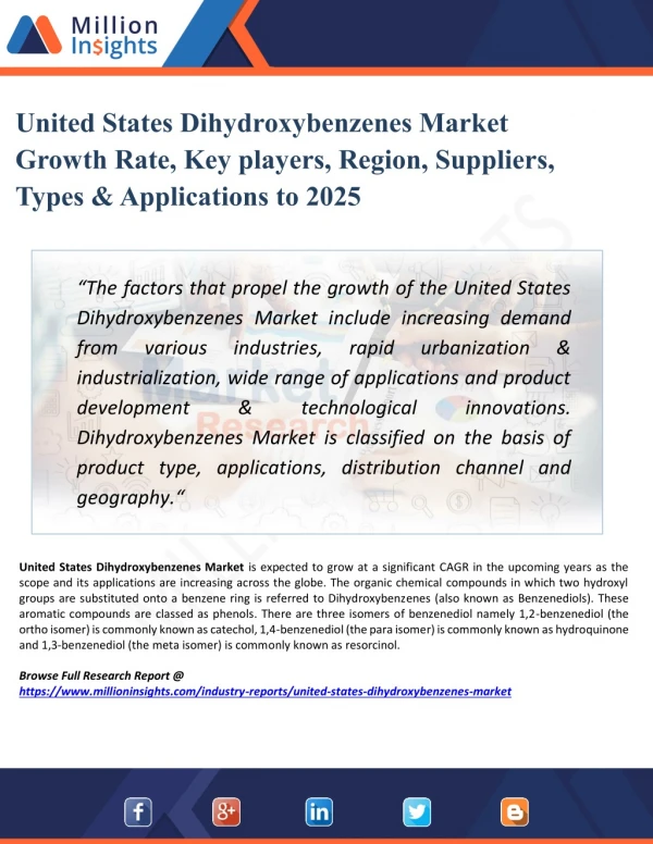 United States Dihydroxybenzenes Market Size, Share, Growth, Trends, and Forecasts 2025