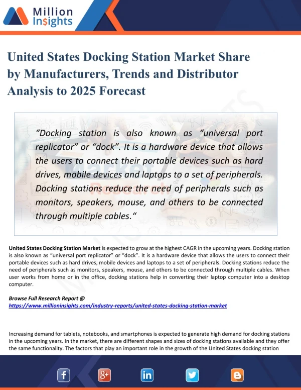 United States Docking Station Market Supplier, Competition by Manufacturers and Competitor Analysis to 2025 Forecast