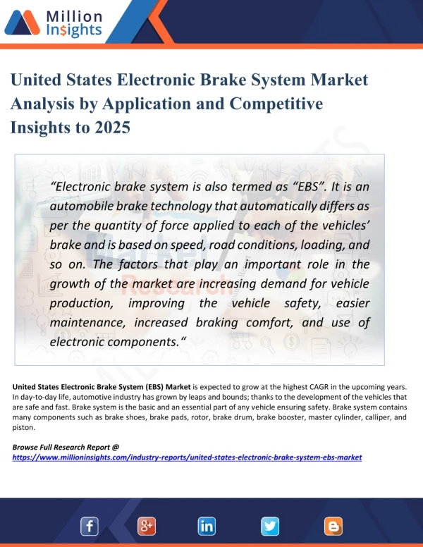 United States Electronic Brake System Market Application, type, Industries and Region Analysis to 2025
