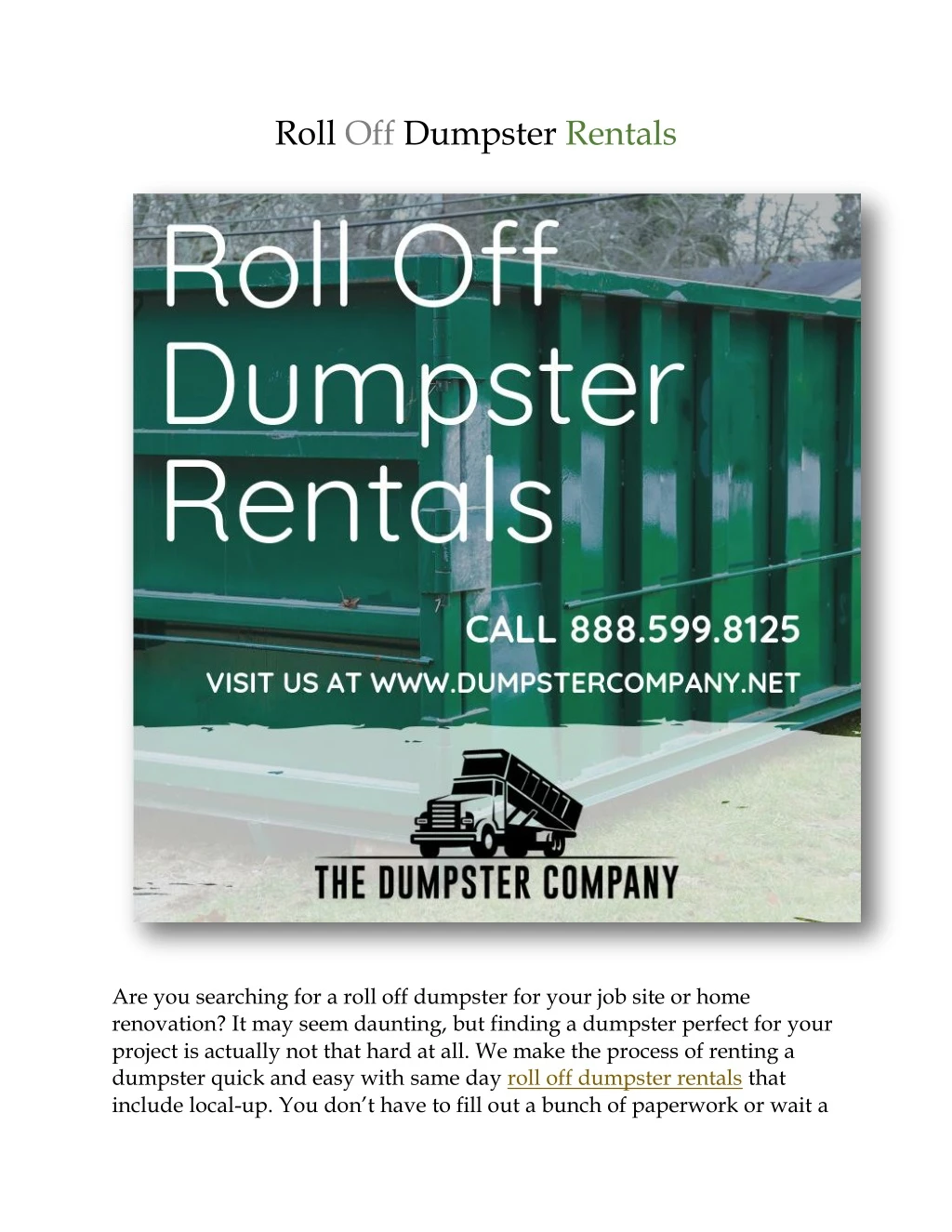 roll off dumpster rentals
