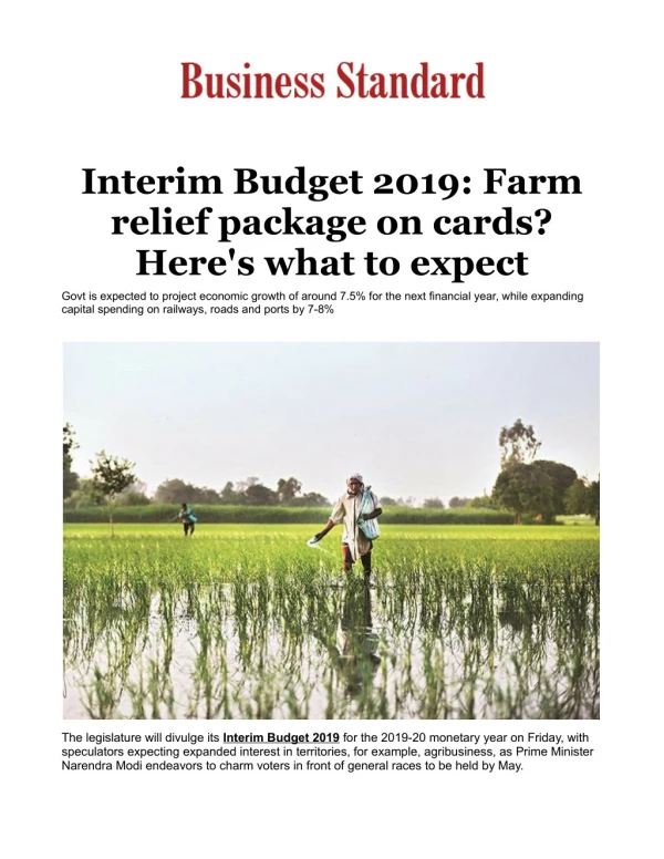 Interim Budget 2019: Farm relief package on cards? Here's what to expect