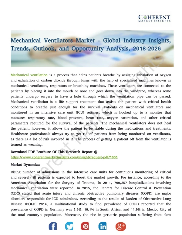 Mechanical Ventilators Market - Global Industry Insights, Trends, Outlook, and Opportunity Analysis, 2018-2026
