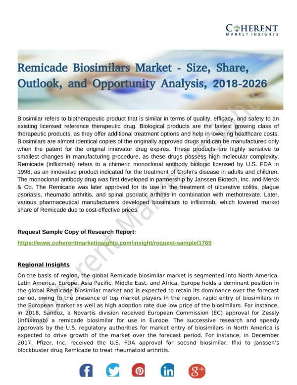Remicade Biosimilars Market - Size, Share, Outlook, and Opportunity Analysis, 2018-2026