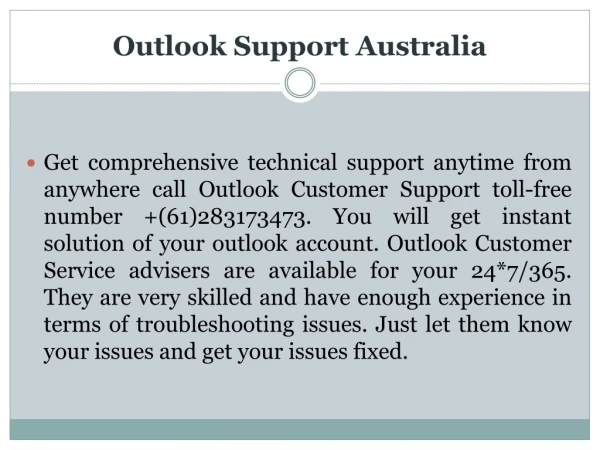 Outlook Customer Support Australia will solve your all technical issues