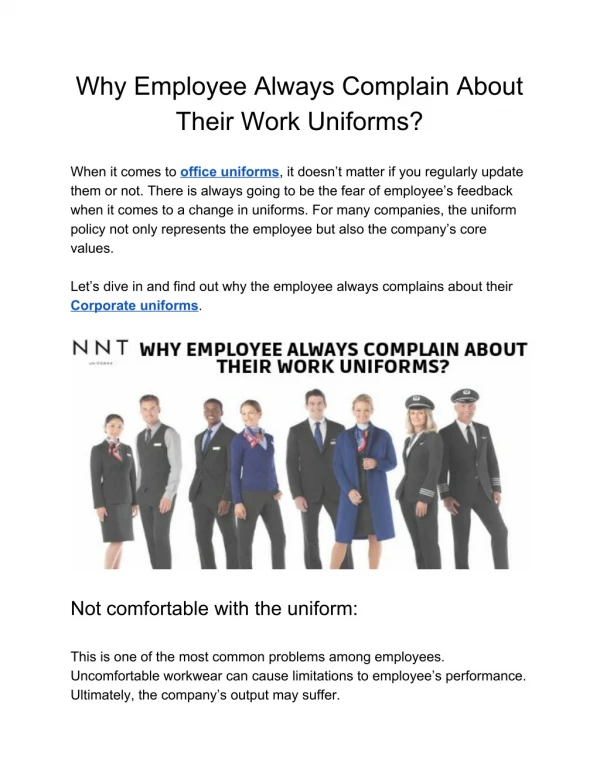 Why Employee always complain about Work Uniforms ?