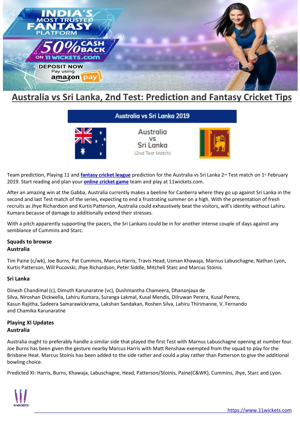 australia vs sri lanka 2nd test prediction