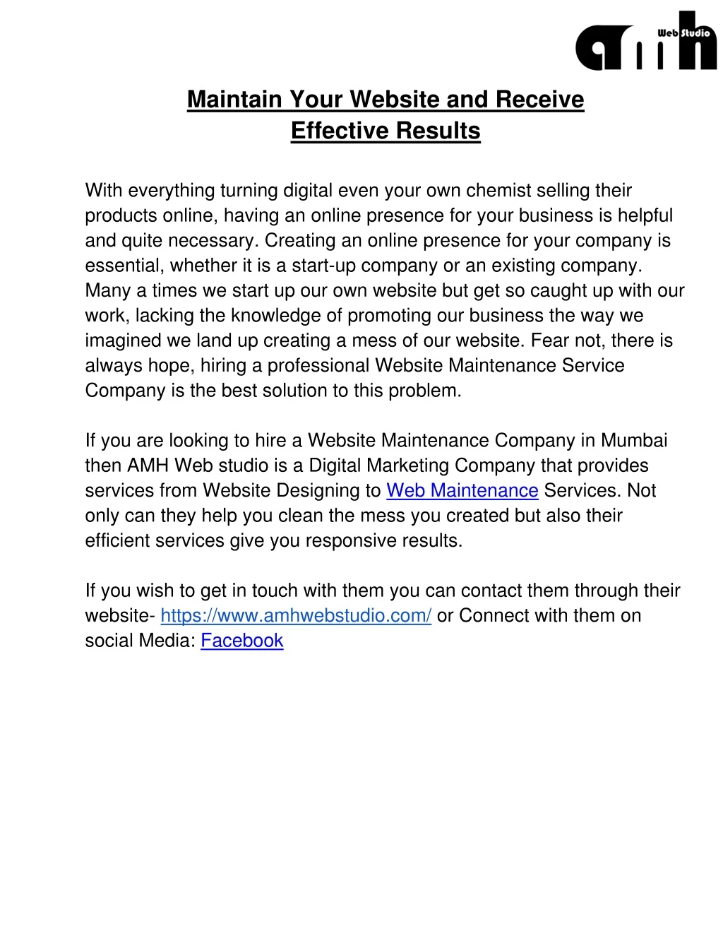 maintain your website and receive effective