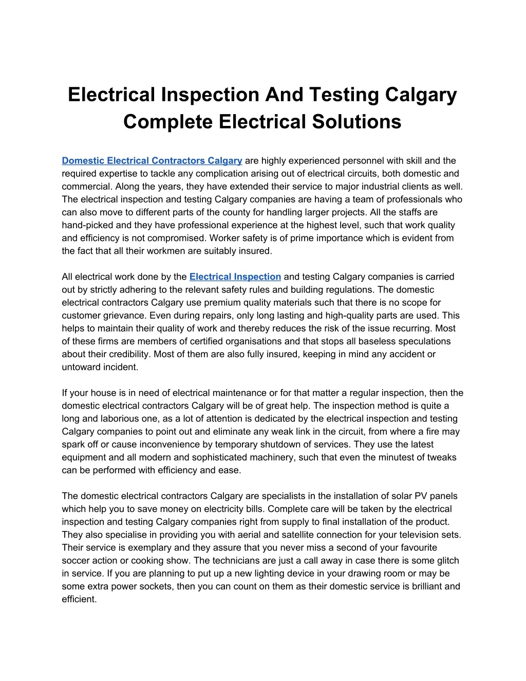 electrical inspection and testing calgary