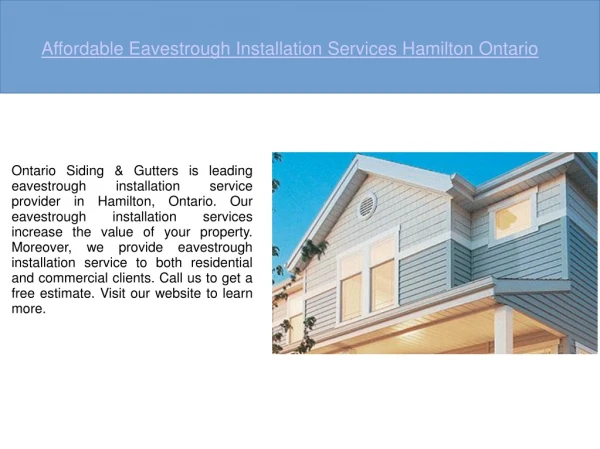 Eavestrough Installation Hamilton Ontario