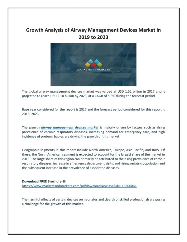 Growth Analysis of Airway Management Devices Market in 2019 to 2023