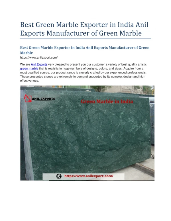 Best Green Marble Exporter in India Anil Exports Manufacturer of Green Marble