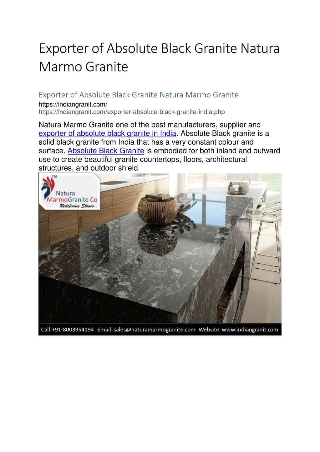 exporter of absolute black granite natura marmo