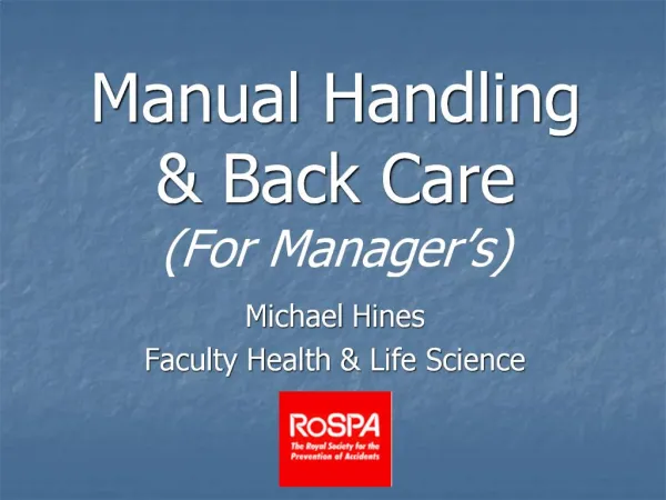 Manual Handling Back Care For Manager s