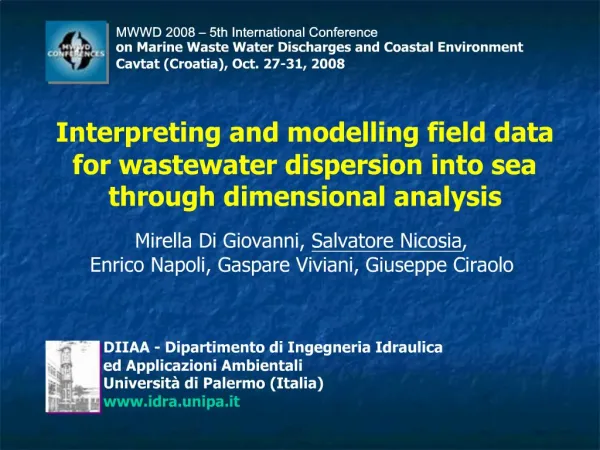 MWWD 2008 5th International Conference on Marine Waste Water Discharges and Coastal Environment Cavtat Croatia, Oct. 2